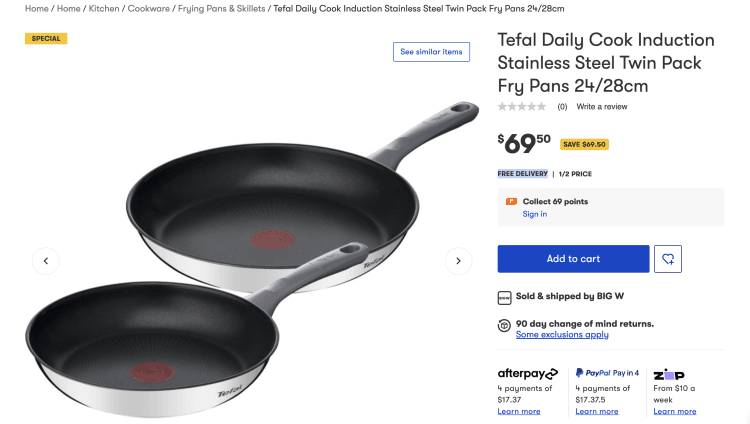 Big W: Tefal Daily Cook Induction Stainless Steel Twin Pack Fry Pans 24/28cm – $69.50 – 50% Off